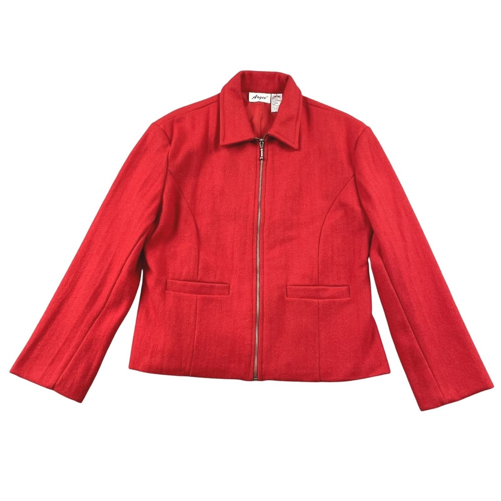Argee Jacket Womens Large 65% Wool Red Full Zip Winter Lined Pockets